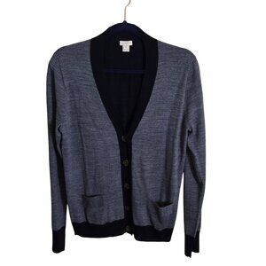 J.Crew Colorblock Gray Navy Preppy Merino Wool Blend Cardigan Sweater Size M
